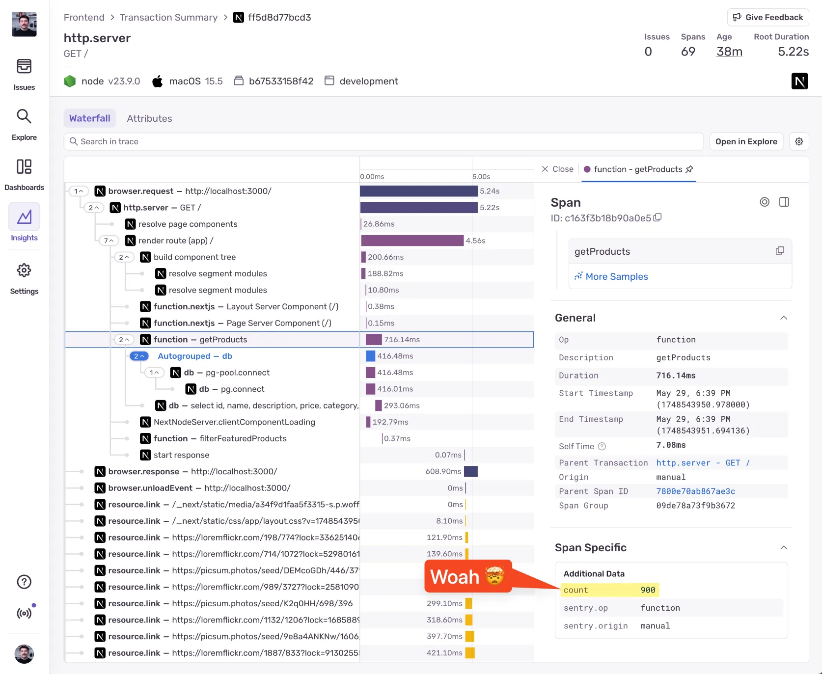 Count attribute on getProducts span